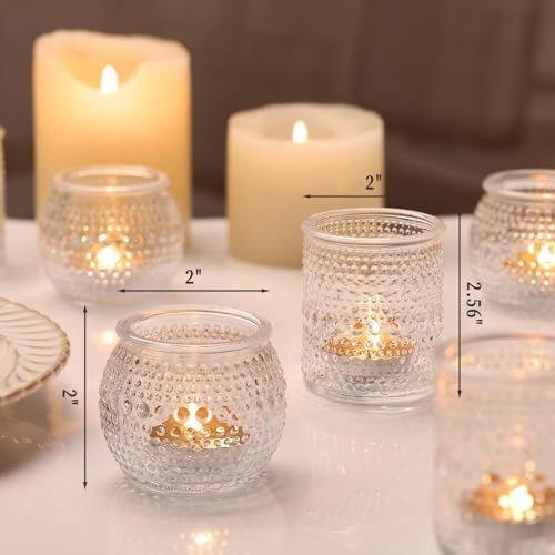 16 Pcs Clear Tealight Candle Holders for Table Centerpieces- Assorted Glass Votive Candle Holders for Wedding, alternate view