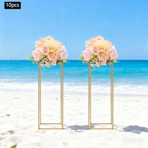 16 Pcs Column Vases Centerpieces for Tables, Gold Flower Stand for Wedding in Gold, alternate view 2