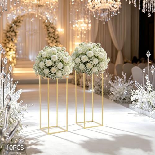 16 Pcs Column Vases Centerpieces for Tables, Gold Flower Stand for Wedding in Gold, alternate view 7
