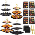 16 Pcs Dessert Table Display Set 3 Tier Cake Stands, Black in Black