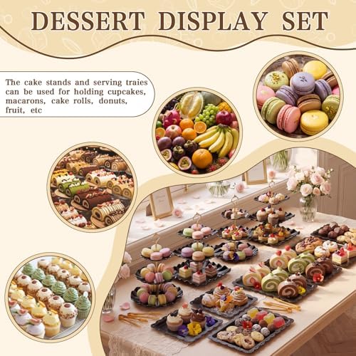 16 Pcs Dessert Table Display Set 3 Tier Cake Stands, Black in Black, alternate view 5