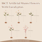 16 Pcs Faux Silk Mums with Eucalyptus, Fake Chrysanthemum for Vase in Beige Pink Orange White, alternate view 6