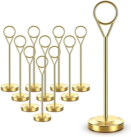 16 Pcs Gold Table Number Holders, 6-Inch Stable Place Card Holders with Non-Slip Base, Metal Photo Stands for