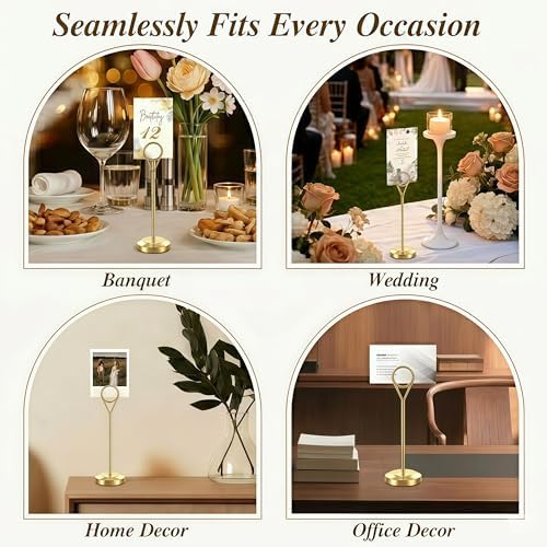 16 Pcs Gold Table Number Holders, 6-Inch Stable Place Card Holders with Non-Slip Base, Metal Photo Stands for, alternate view