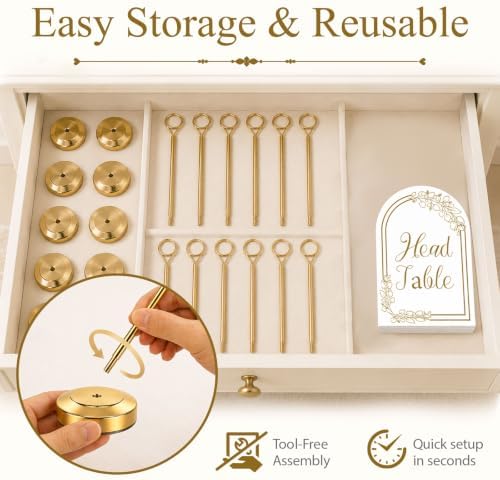 16 PCS Gold Table Number Holders With Table Numbers 1-15 & Head Table Card, 8" Weighted Base Place Card Holders, alternate