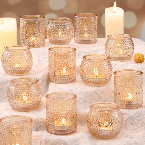 16 Pcs Gold Votive Candle Holders- Gold Centerpieces for Tables, Assorted Tealight Candle Holders for Wedding