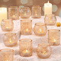 16 Pcs Gold Votive Candle Holders- Gold Centerpieces for Tables, Assorted Tealight Candle Holders for Wedding