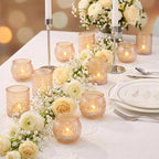 16 Pcs Gold Votive Candle Holders- Gold Centerpieces for Tables, Assorted Tealight Candle Holders for Wedding, alternate view
