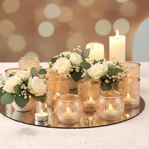 16 Pcs Gold Votive Candle Holders- Gold Centerpieces for Tables, Assorted Tealight Candle Holders for Wedding, alternate view
