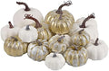 16 Pcs Golden and White Pumpkins Fall Decorations for Home