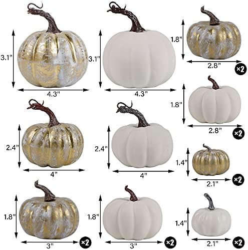 16 Pcs Golden and White Pumpkins Fall Decorations for Home, alternate view 3
