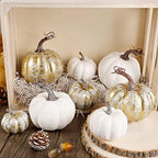 16 Pcs Golden and White Pumpkins Fall Decorations for Home, alternate view 4