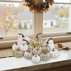 16 Pcs Golden and White Pumpkins Fall Decorations for Home, alternate view 5