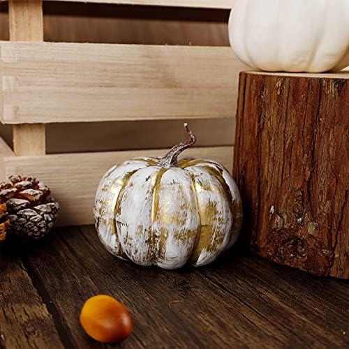 16 Pcs Golden and White Pumpkins Fall Decorations for Home, alternate view 6