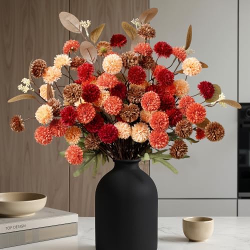 16 PCS Silk Mums Artificial Fall Flowers with Eucalyptus for Vase