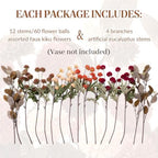 16 PCS Silk Mums Artificial Fall Flowers with Eucalyptus for Vase, alternate view 3