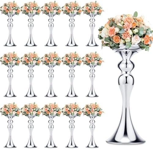 16 Pcs Silver Metal Flower Vase, 12.6 Inch Wedding Table Centerpiece in Silver