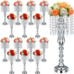 16 Pcs Wedding Table Centerpiece with Chandelier Flower Silver 21.3” in Silver