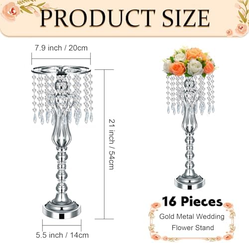 16 Pcs Wedding Table Centerpiece with Chandelier Flower Silver 21.3” in Silver, alternate view 3