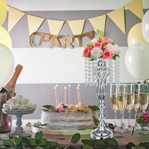 16 Pcs Wedding Table Centerpiece with Chandelier Flower Silver 21.3” in Silver, alternate view 6