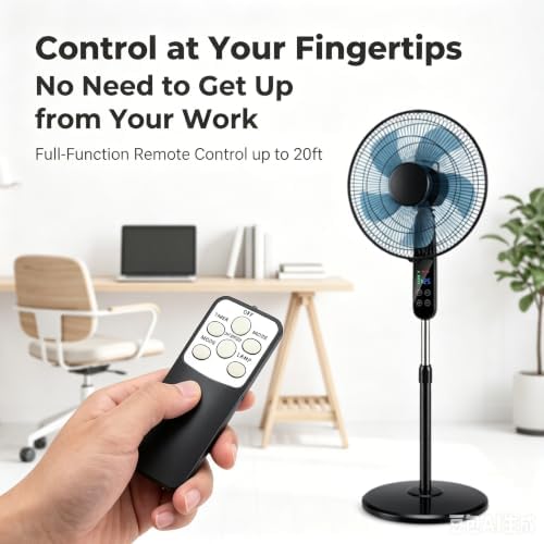 16" Pedestal Fan with Touch Screen & LED Celsius Thermometer, alternate view 2