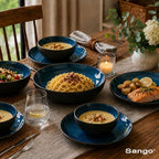 16-Piece Stoneware Dinnerware Set for 4, Glossy Black/Blue Big Dinner Plates and Bowls Sets with Reactive Glaze, alternate