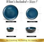 16-Piece Stoneware Dinnerware Set for 4, Glossy Black/Blue Big Dinner Plates and Bowls Sets with Reactive Glaze, alternate