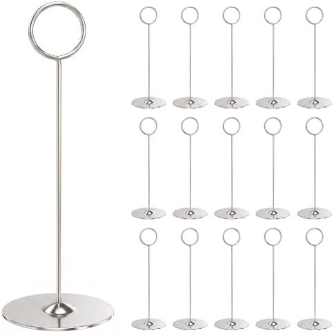 16 Pieces Table Card Holder 8 inches Silver Place Steel Card holders for Photos, Food Signs, Memo Notes