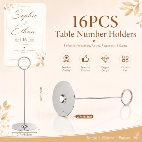 16 Pieces Table Card Holder 8 inches Silver Place Steel Card holders for Photos, Food Signs, Memo Notes, alternate view 3