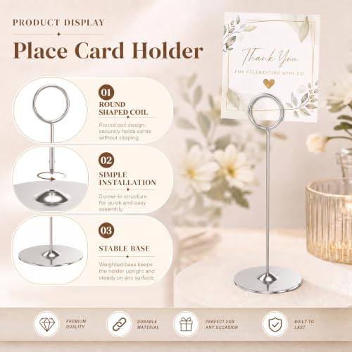 16 Pieces Table Card Holder 8 inches Silver Place Steel Card holders for Photos, Food Signs, Memo Notes, alternate view 4