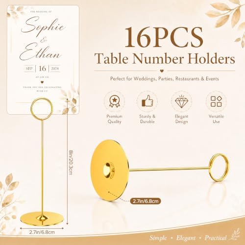 16 Pieces Table Card Holder 8 inches Table Number Holders Place Steel Card Holders for Photos, Food Signs, Memo, alternate