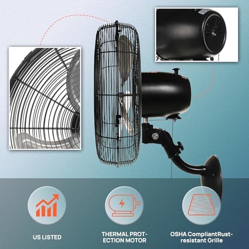 16" Pro Series Oscillating Wall Mount Fan - High Velocity Heavy Duty Metal Fan for Industrial, Commercial &, alternate view 6