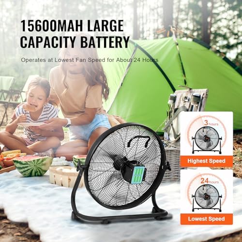 16'' Rechargeable Floor Fan, Portable Quiet Personal Fan for Home or Office, 360 Degree Manual Pivoting Head, alternate view