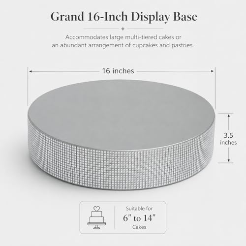 16" Silver Round Metal Pedestal Cake Stand with Rhinestones, Cupcake Holder for Wedding Reception & Events in, alternate view