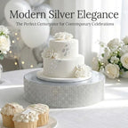 16" Silver Round Metal Pedestal Cake Stand with Rhinestones, Cupcake Holder for Wedding Reception & Events in, alternate view