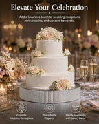 16" Silver Round Metal Pedestal Cake Stand with Rhinestones, Cupcake Holder for Wedding Reception & Events in, alternate view