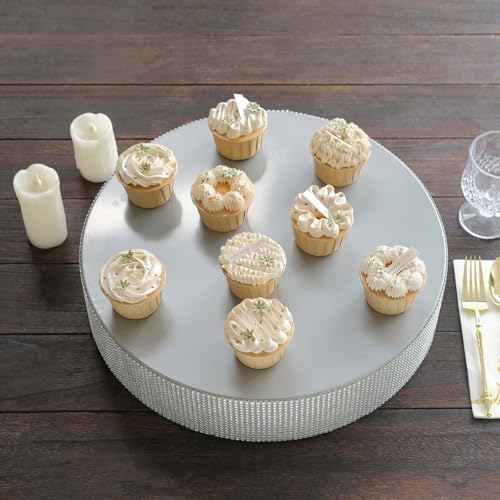 16" Silver Round Metal Pedestal Cake Stand with Rhinestones, Cupcake Holder for Wedding Reception & Events in, alternate view