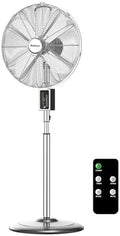 16" Vintage Digital Metal Stand Fan with Remote, Chrome Silver