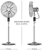 16" Vintage Digital Metal Stand Fan with Remote, Chrome Silver, alternate view 2