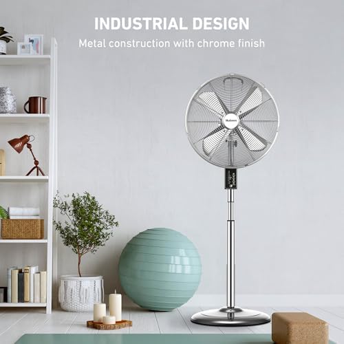 16" Vintage Digital Metal Stand Fan with Remote, Chrome Silver, alternate view 6