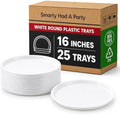 16" White Round Plastic Serving Trays, 25 Count Heavy Duty Disposable Serving Platters for Vegetable Platters