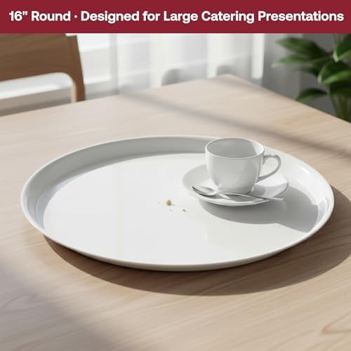 16" White Round Plastic Serving Trays, 25 Count Heavy Duty Disposable Serving Platters for Vegetable Platters, alternate view