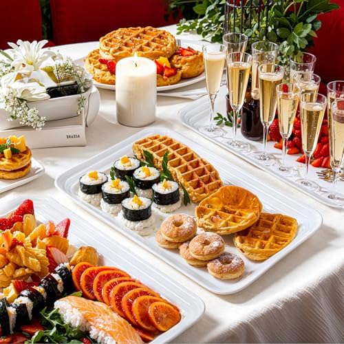 16" x 11" Large White Serving Trays, 4-Pack Reusable Plastic Platters for Cookies, Appetizers, Charcuterie, alternate view 2