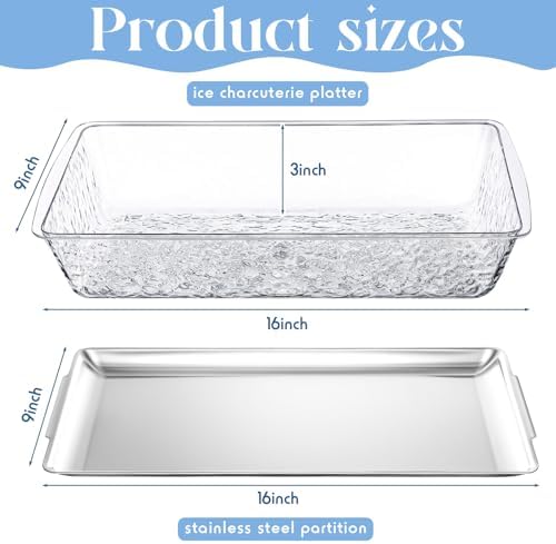 16" x 9'' Chilled Serving Tray for Parties, 1 Set, Silver in 16 x 9.45 inches in Silver, alternate view 3