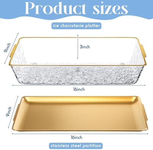 16" x 9'' Chilled Serving Tray for Parties, 3 Set, Gold in 16" x 9.45" in Gold, alternate view 3