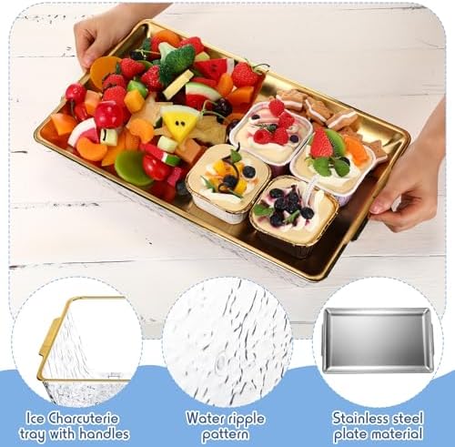 16" x 9'' Chilled Serving Tray for Parties, 3 Set, Gold in 16" x 9.45" in Gold, alternate view 5