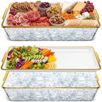 16" x 9" Chilled Serving Tray with Compartments,2 Set, Clear White in Clear White