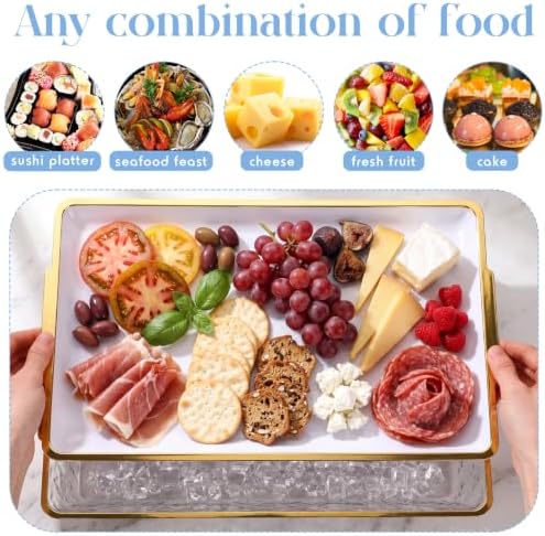 16" x 9" Chilled Serving Tray with Compartments,2 Set, Clear White in Clear White, alternate view 4