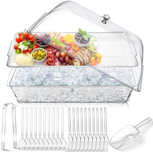 16" x 9" Chilled Serving Tray with lids, Clear,1 Set in 16 x 9 inches in Clear