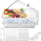 16" x 9" Chilled Serving Tray with lids, Clear,1 Set in 16 x 9 inches in Clear